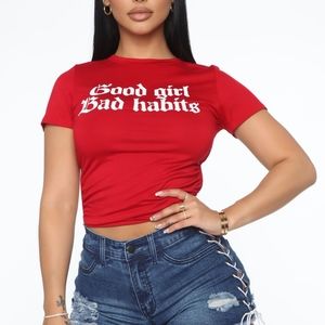 Red Backless Graphic Top